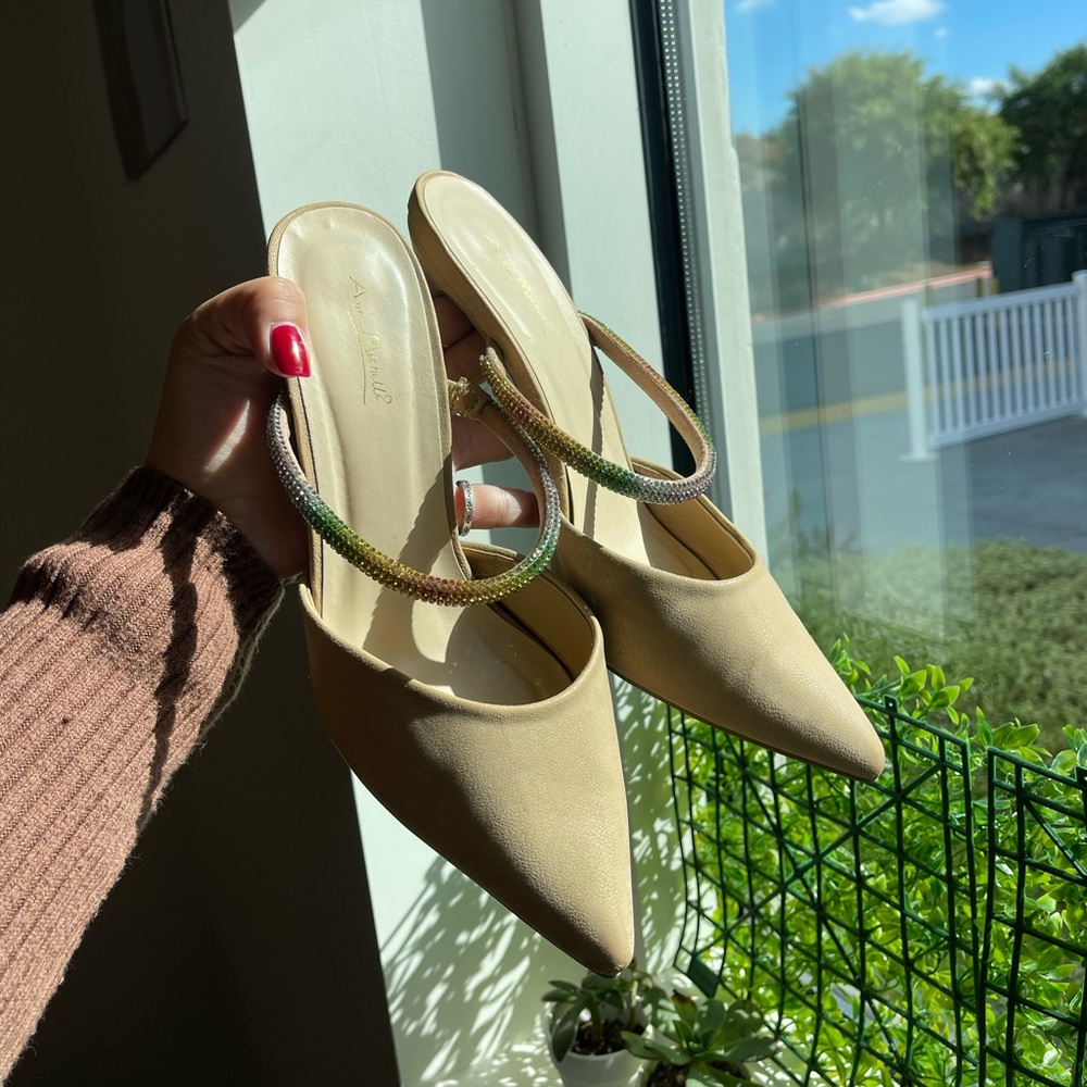 rhinestone nude slip on heels